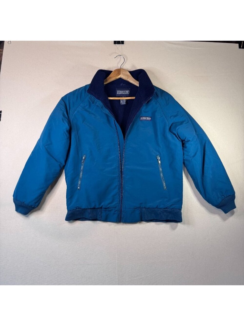 Vintage Lands’ End L Teal Blue Fleece Lined Nylon Jacket 90s Outdoor
